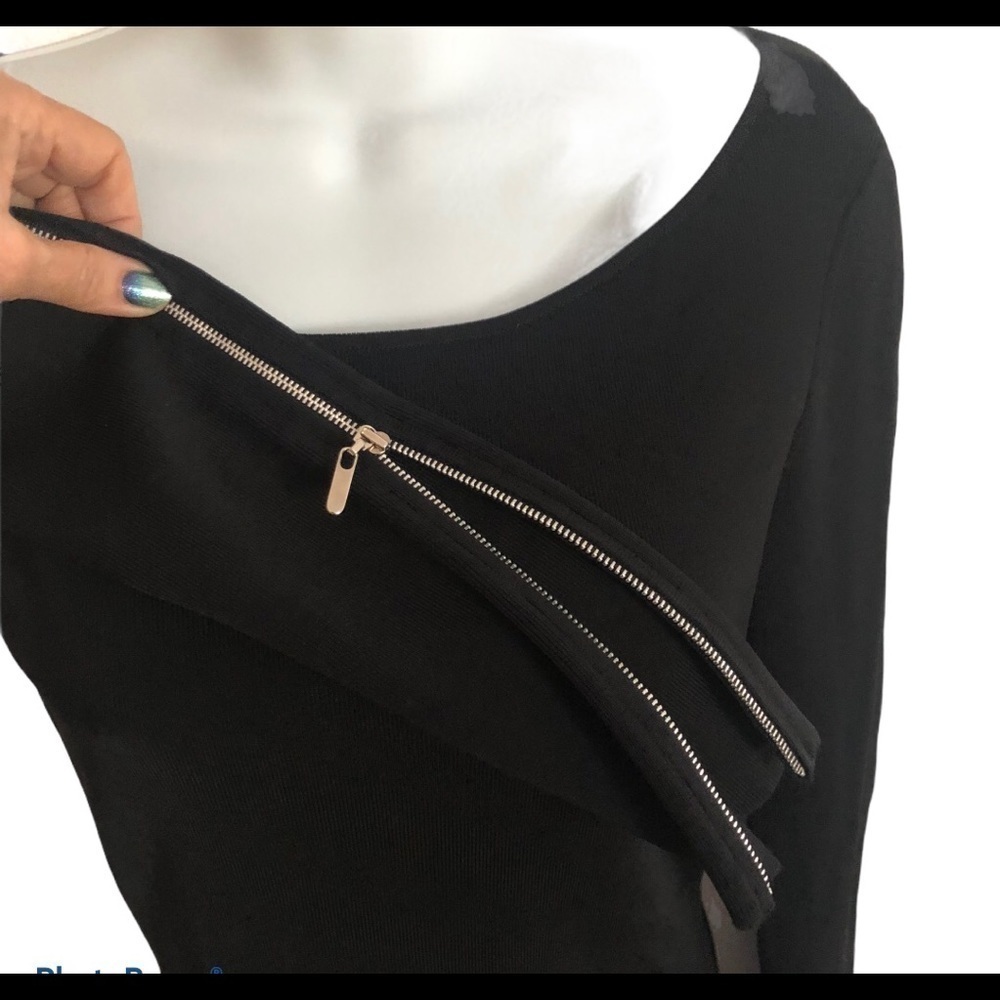 VTG Cache Black Dressy Sweater LS Zip Sleeve Sz. M Classy Elegant Dressy Work